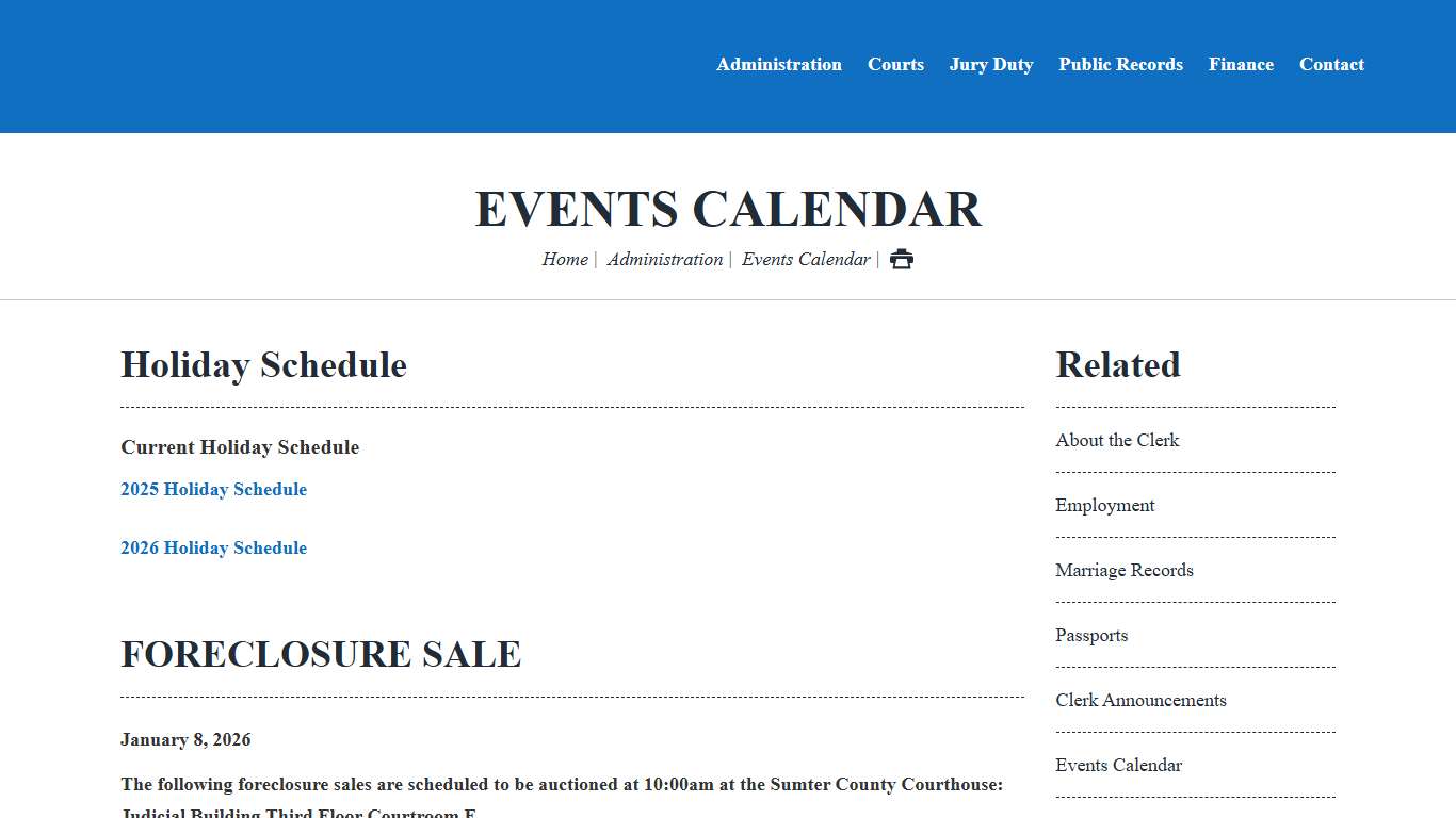 FORECLOSURE SALE | Events Calendar | Sumter County Clerk of Courts